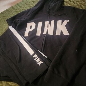 Victoria's Secret PINK Black Hoodie and Leggings set Size Large new condition